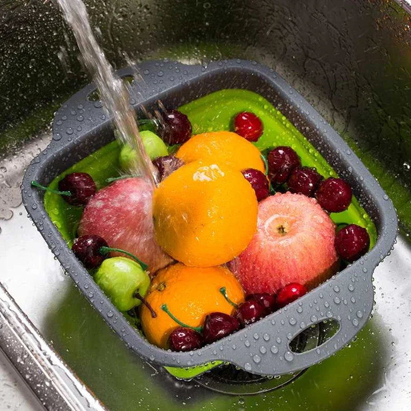 NEW Foldable Vegetable Washing Basket, Silicone Collapsible Drainer, Portable Colander for Kitchen, Picnics, and Camping