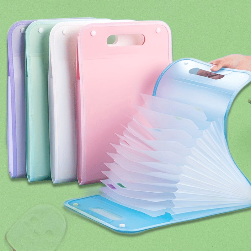 A4 Macaron Vertical Binding File Bag, 13 Cell Student Test Paper Storage, Portable Organizer for Office School Supplies