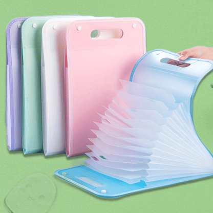 A4 Macaron Vertical Binding File Bag, 13 Cell Student Test Paper Storage, Portable Organizer for Office School Supplies