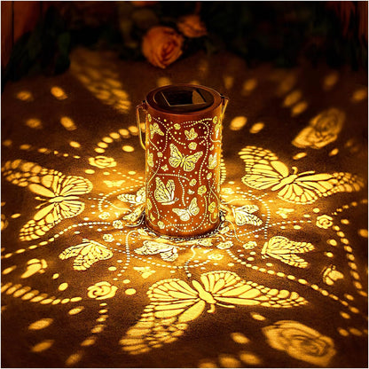 Solar Outdoor Hanging Light With Butterfly  Dragonfly Design Waterproof Garden Metal Lantern Decora 1