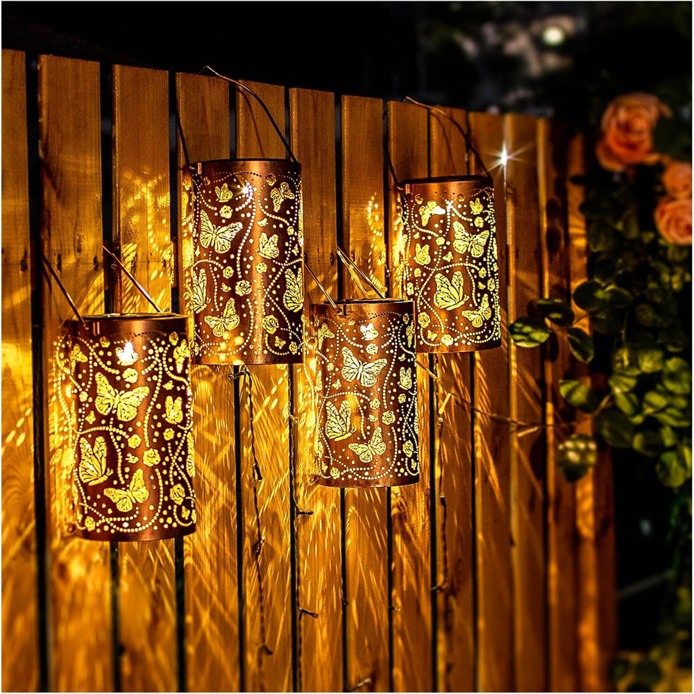 Solar Outdoor Hanging Light With Butterfly  Dragonfly Design Waterproof Garden Metal Lantern Decora 5