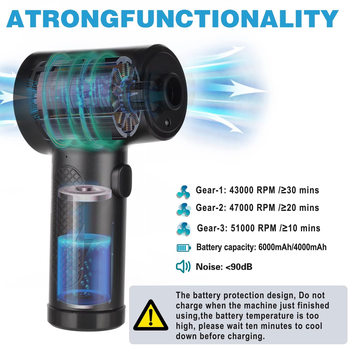 Portable Air Duster For Computer Cleaning  51000RPM Cordless Compressed Air Blower With LED Light 2