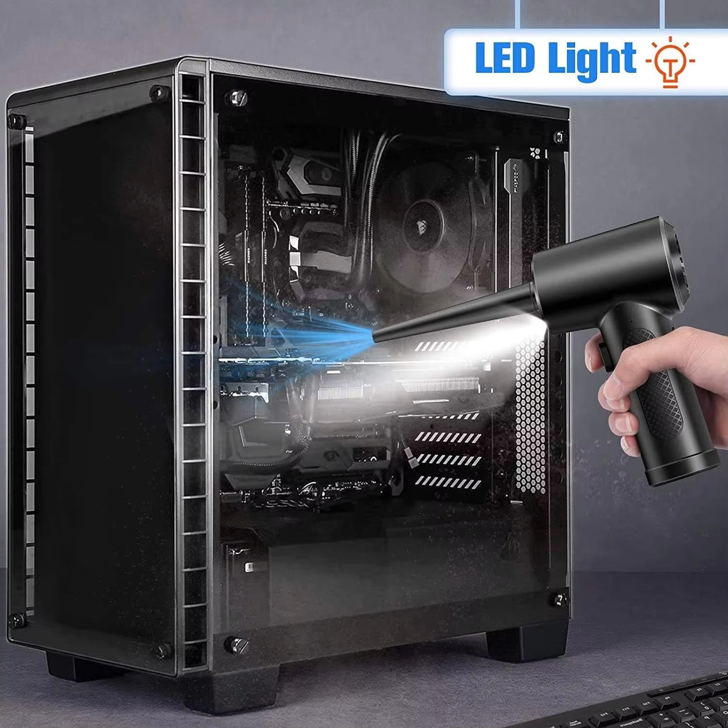 Portable Air Duster For Computer Cleaning  51000RPM Cordless Compressed Air Blower With LED Light 5