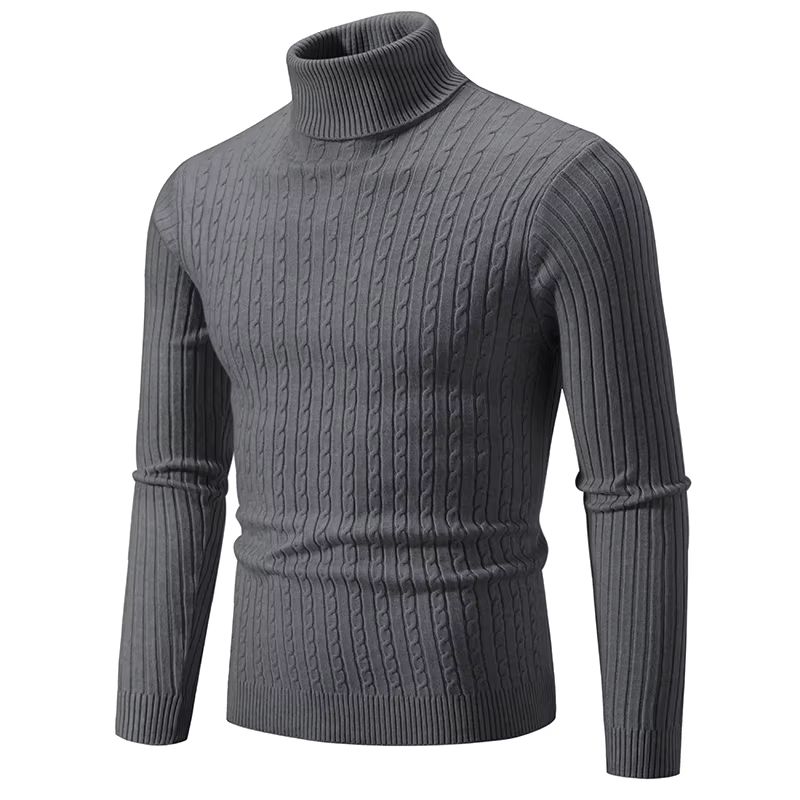 Mens High Neck Sweater  Solid Color Knitted Pullover Turtleneck For Winter Warmth 9