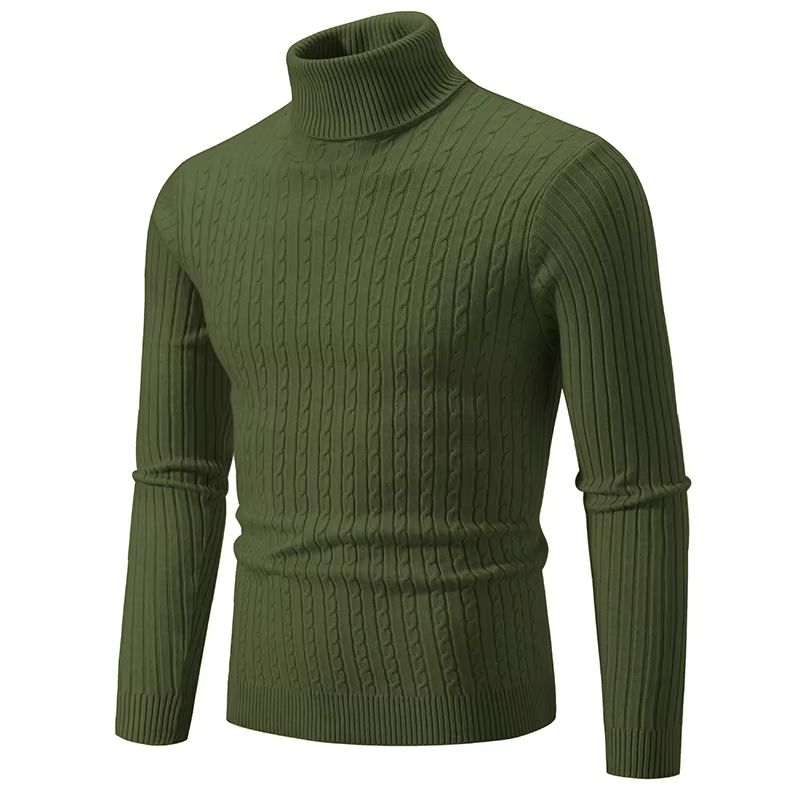 Mens High Neck Sweater  Solid Color Knitted Pullover Turtleneck For Winter Warmth 11