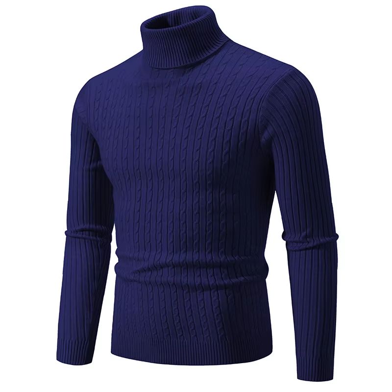 Mens High Neck Sweater  Solid Color Knitted Pullover Turtleneck For Winter Warmth 12