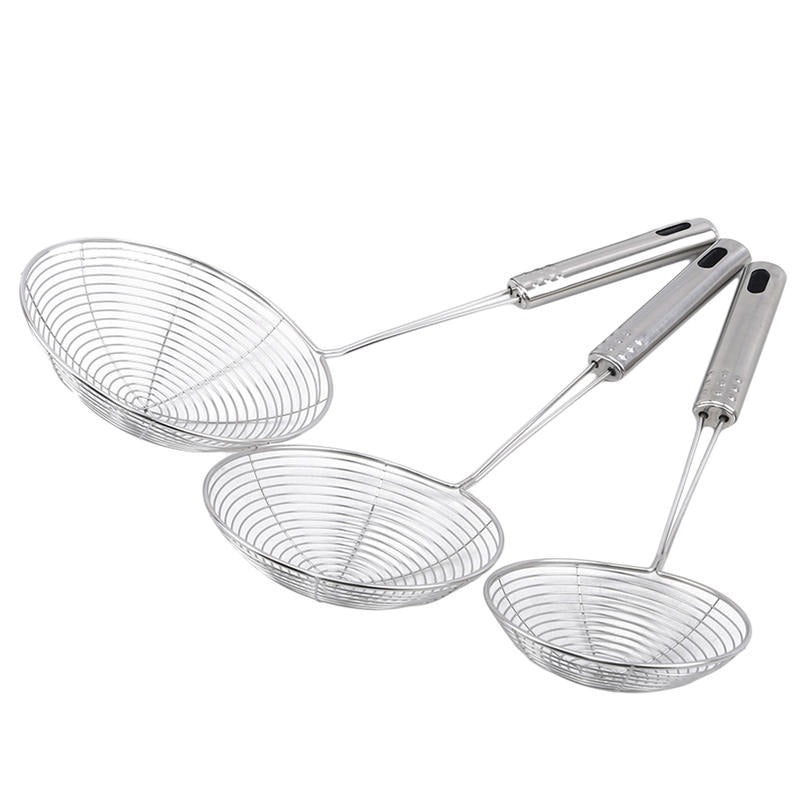Professional Grade Stainless Steel Frying Strainer, Wire Mesh Skimmer, Colander Spoon for French Fries, Kitchen Supplies