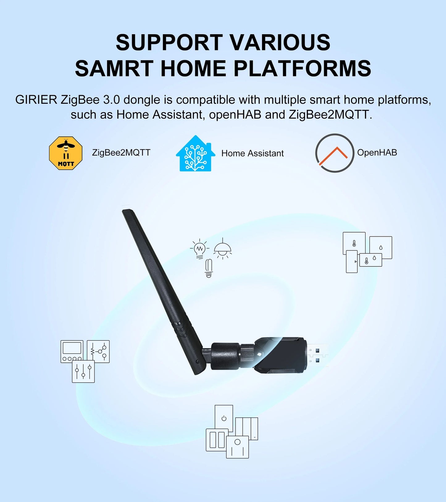 GIRIER ZigBee 30 USB Gateway Dongle With High Gain Antenna For Home Assistant 3