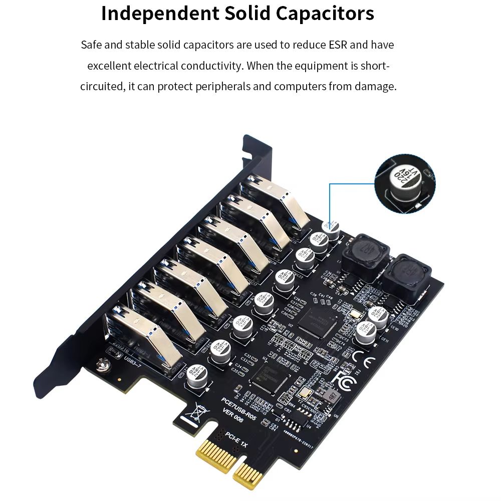 TISHRIC PCIe USB 32 Expansion Card With 7 Port Hub For Desktop 1