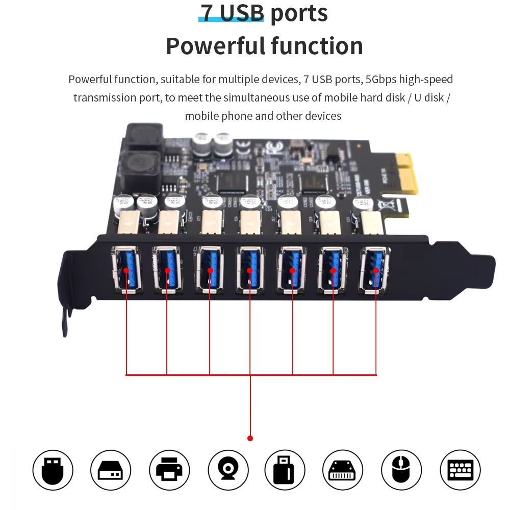 TISHRIC PCIe USB 32 Expansion Card With 7 Port Hub For Desktop 3
