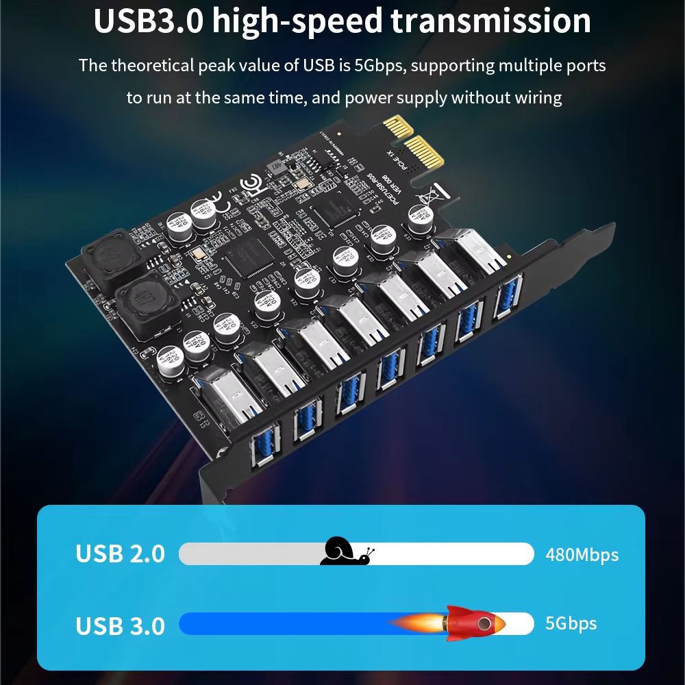 TISHRIC PCIe USB 32 Expansion Card With 7 Port Hub For Desktop 5