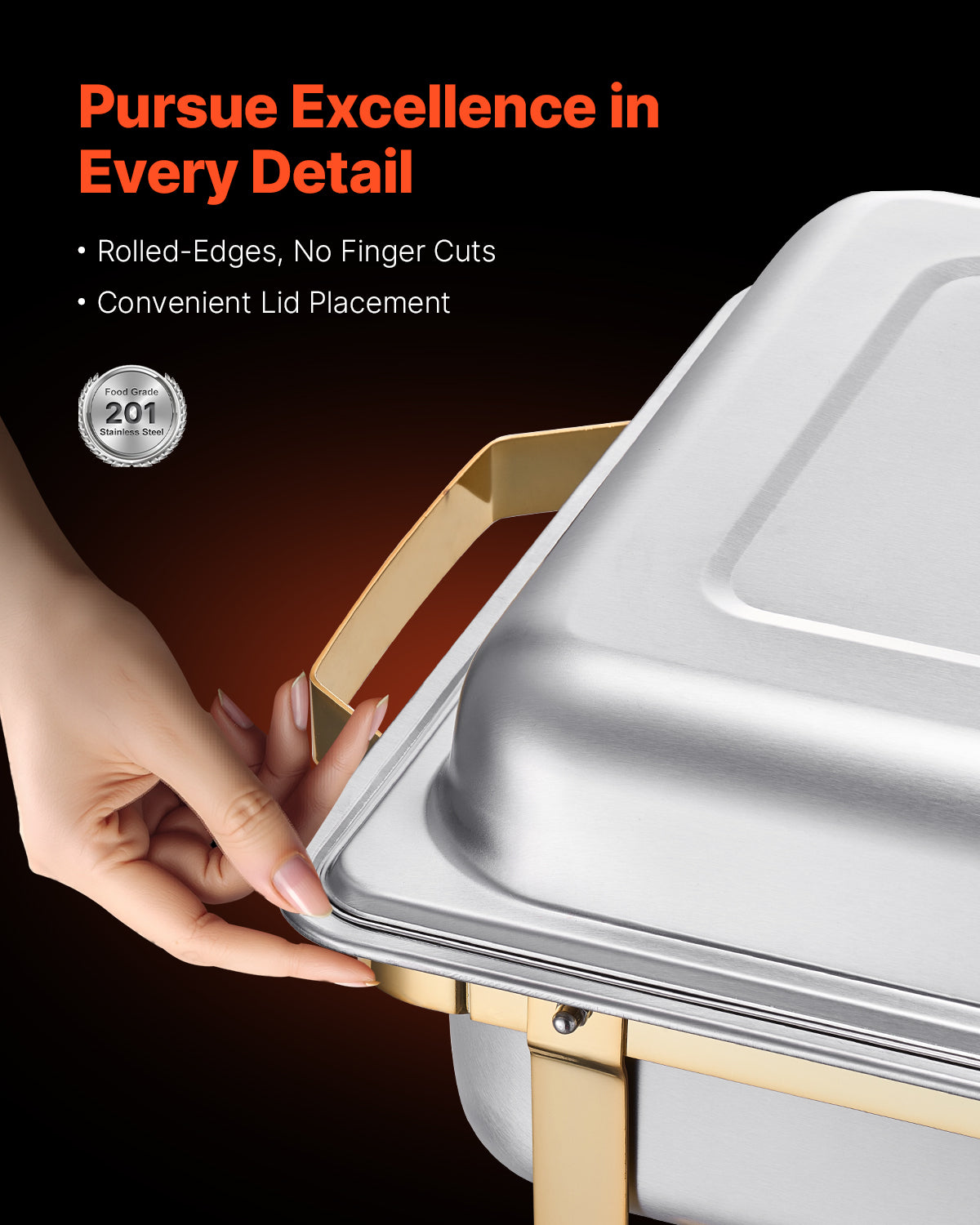 SucceBuy Chafing Dish Buffet Set, Stainless Steel Chafer with 2 Full, 4 Half Size Pans, Professional Catering Warmer