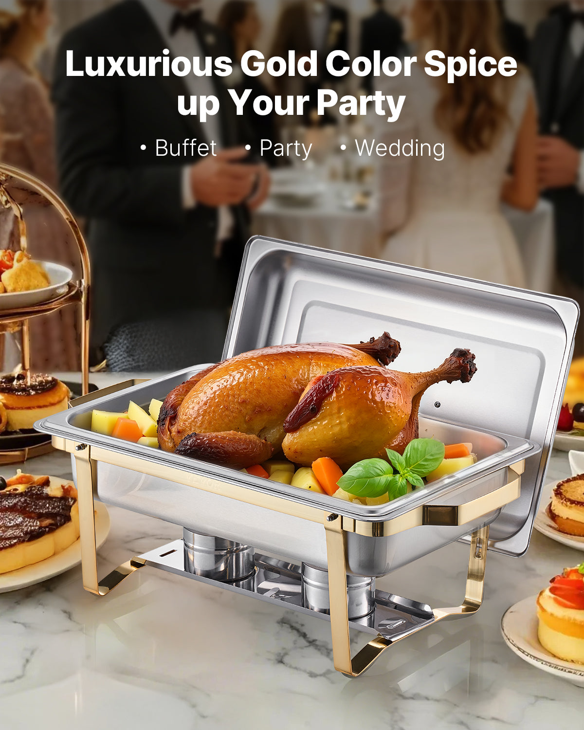 SucceBuy Chafing Dish Buffet Set, Stainless Steel Chafer with 2 Full, 4 Half Size Pans, Professional Catering Warmer