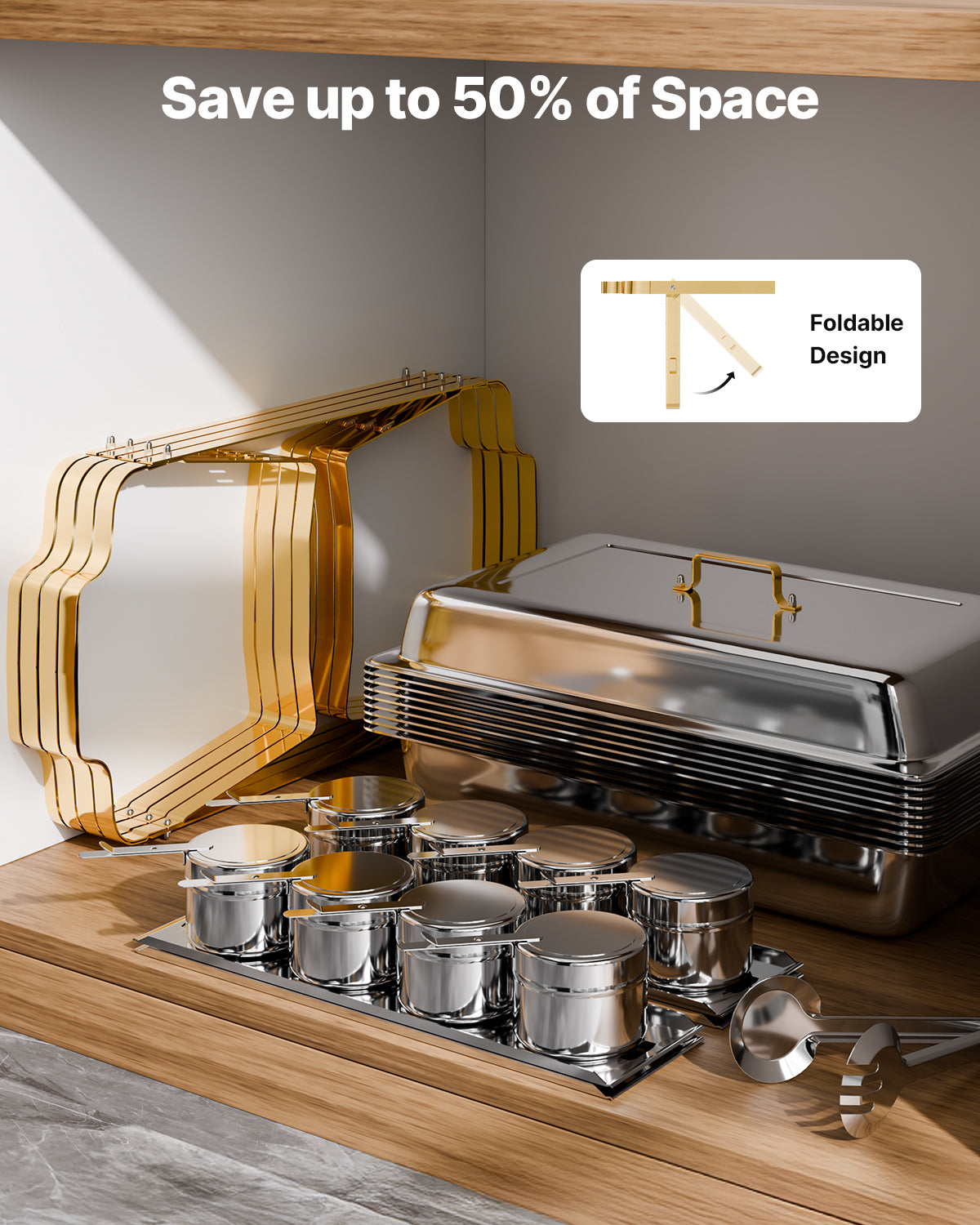 SucceBuy Chafing Dish Buffet Set, Stainless Steel Chafer with 2 Full, 4 Half Size Pans, Professional Catering Warmer