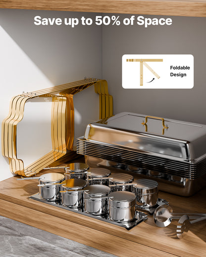 SucceBuy Chafing Dish Buffet Set, Stainless Steel Chafer with 2 Full, 4 Half Size Pans, Professional Catering Warmer