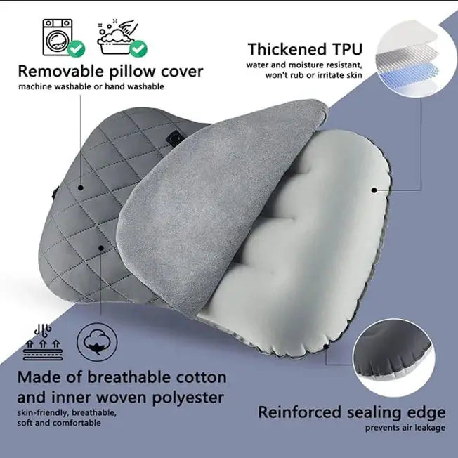 Ergonomic Inflating Camping Pillow Travel Neck Support Cushion Lightweight Lumbar Pillow With Soft  1