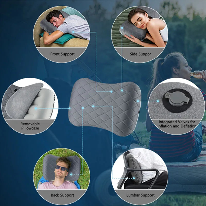 Ergonomic Inflating Camping Pillow Travel Neck Support Cushion Lightweight Lumbar Pillow With Soft  4