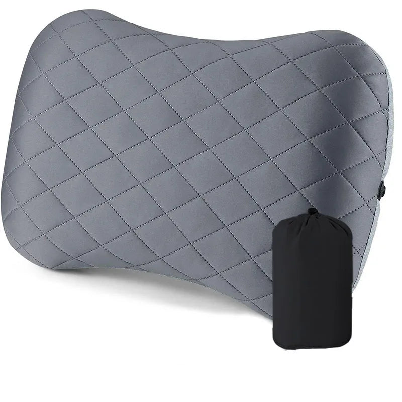 Ergonomic Inflating Camping Pillow, Travel Neck Support Cushion, Lightweight Lumbar Pillow with Soft Washable Cover