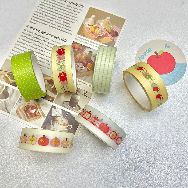6pcs Strawberry Apple Fruit Tape, Cute Cartoon Washi Tape for Scrapbooking, Creative Decorative School Stationery