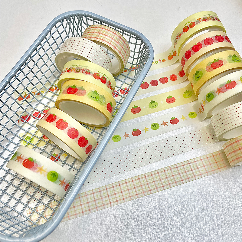 6pcs Strawberry Apple Fruit Tape, Cute Cartoon Washi Tape for Scrapbooking, Creative Decorative School Stationery