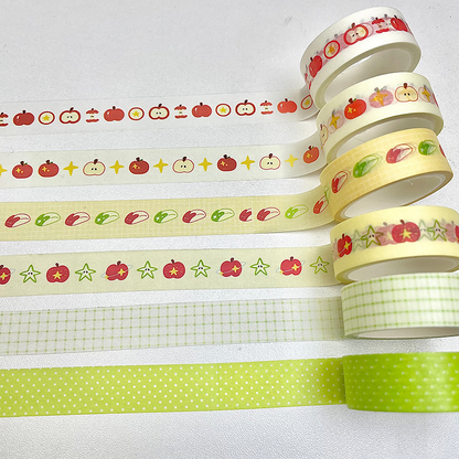 6pcs Strawberry Apple Fruit Tape, Cute Cartoon Washi Tape for Scrapbooking, Creative Decorative School Stationery
