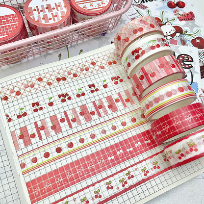 6pcs Strawberry Apple Fruit Tape, Cute Cartoon Washi Tape for Scrapbooking, Creative Decorative School Stationery