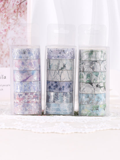 6rolls/Box Hot Silver Leaves Washi Tape, Scrapbooking And Decor Washi Tapes, Stationary Supplies for Crafts