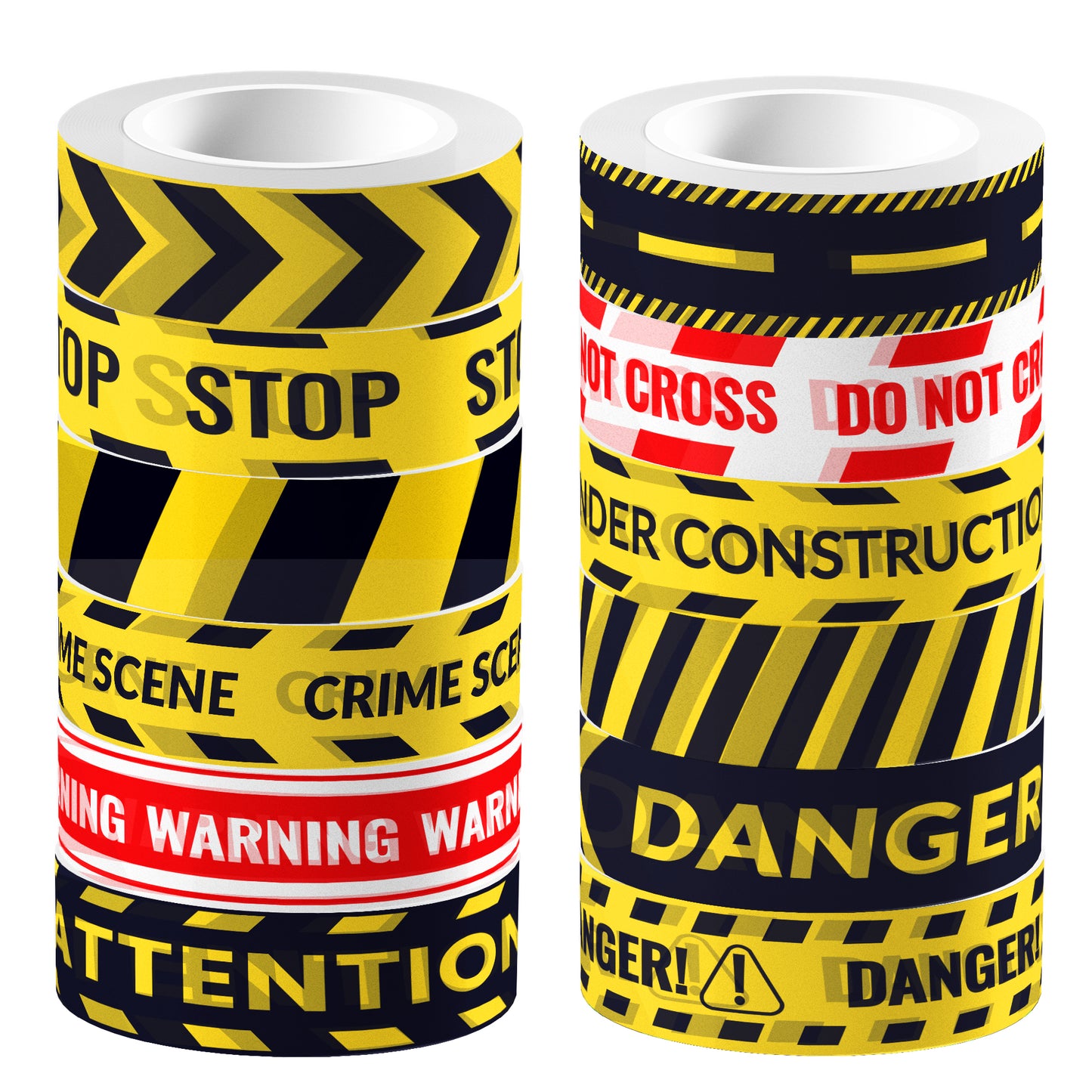 12 Rolls Caution Washi Tapes for Construction Projects, Yellow Red Black Self Adhesive Masking Tape for Scrapbooking