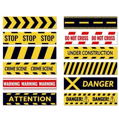 12 Rolls Caution Washi Tapes for Construction Projects, Yellow Red Black Self Adhesive Masking Tape for Scrapbooking