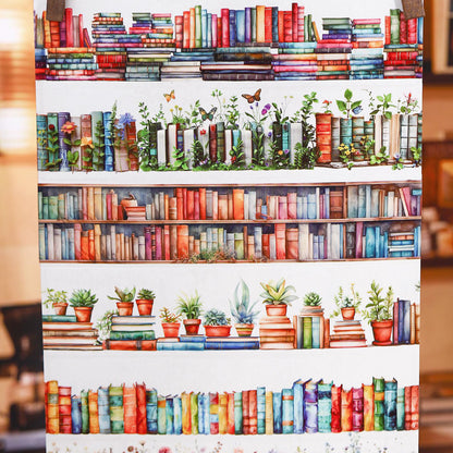 2M Book Sea Reading Scenic PET Tape, Scrapbook Journaling Decorative Washi Tape, Manual Stationery DIY Handmade Crafts