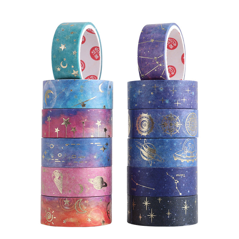 12pcs Starry Night Washi Tape Set, Galaxy Constellation Moon Star, Decorative Adhesive Masking Tapes Stickers