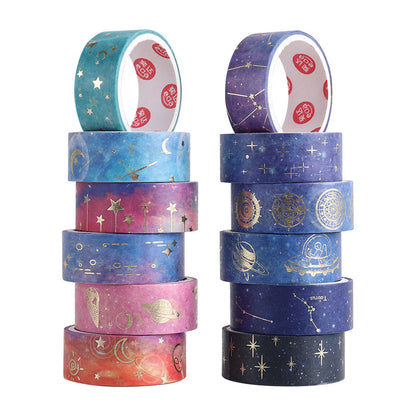 12pcs Starry Night Washi Tape Set, Galaxy Constellation Moon Star, Decorative Adhesive Masking Tapes Stickers