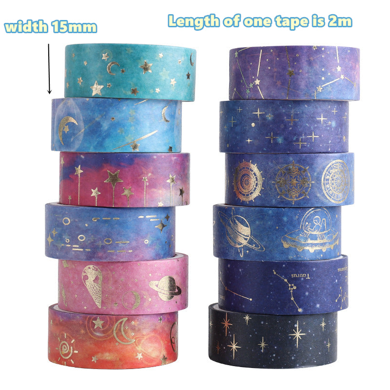 12pcs Starry Night Washi Tape Set, Galaxy Constellation Moon Star, Decorative Adhesive Masking Tapes Stickers
