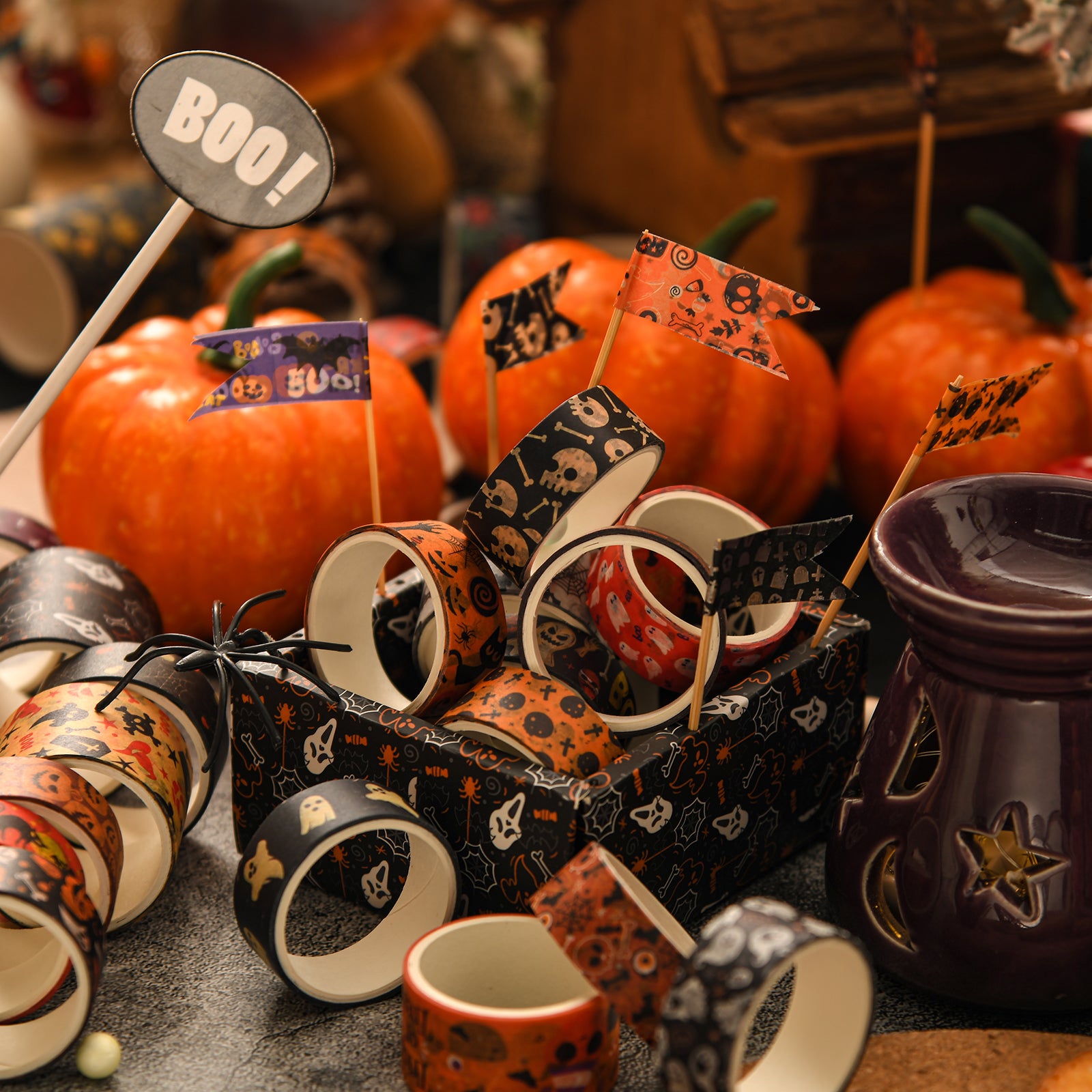 Happy Halloween Washi Tape Set 6rolls, Pumpkin Ghost Masking Tapes, Adhesive Paper Decoration Stickers for Scrapbook