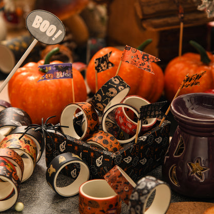 Happy Halloween Washi Tape Set 6rolls, Pumpkin Ghost Masking Tapes, Adhesive Paper Decoration Stickers for Scrapbook