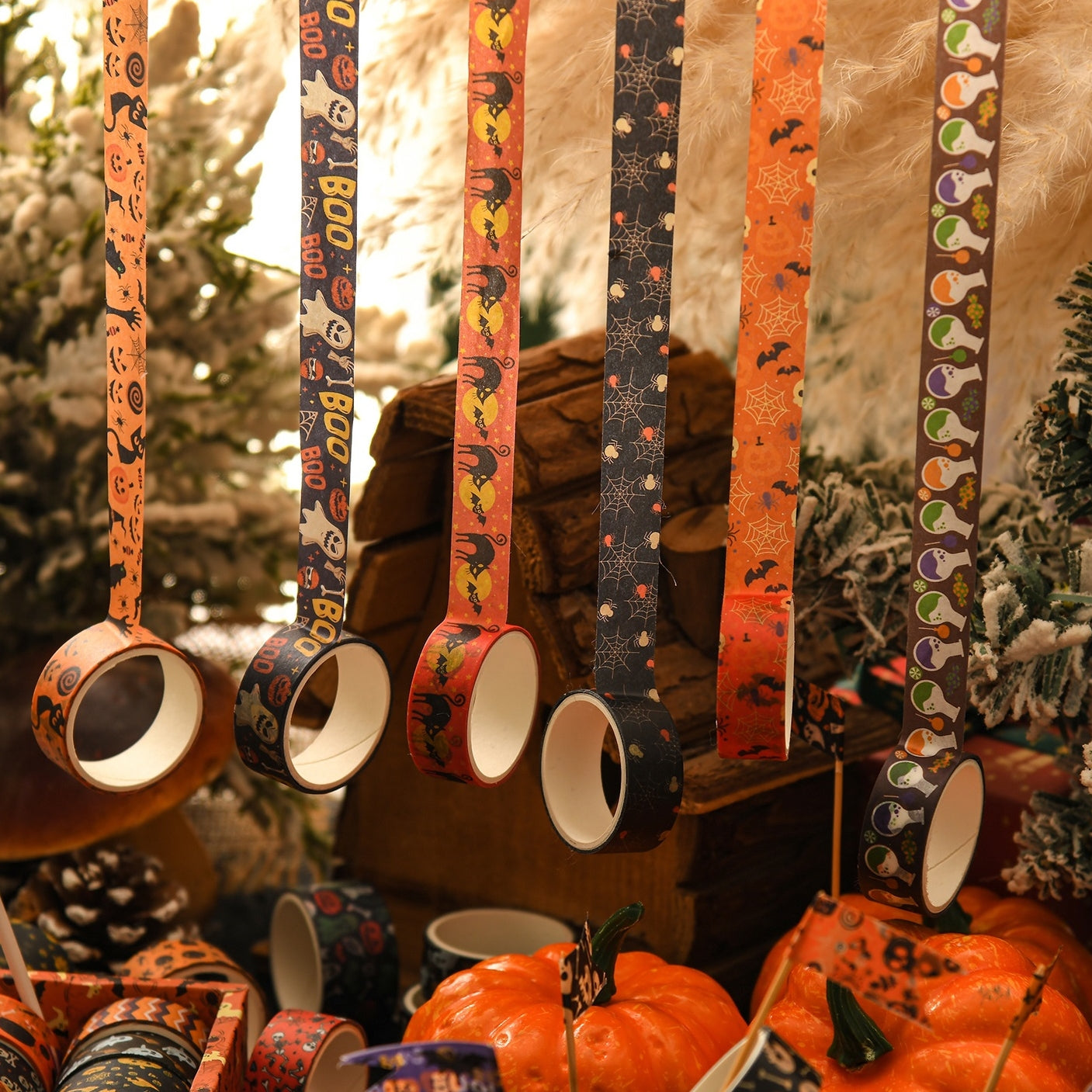 Happy Halloween Washi Tape Set 6rolls, Pumpkin Ghost Masking Tapes, Adhesive Paper Decoration Stickers for Scrapbook