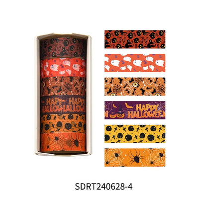 Happy Halloween Washi Tape Set 6rolls, Pumpkin Ghost Masking Tapes, Adhesive Paper Decoration Stickers for Scrapbook