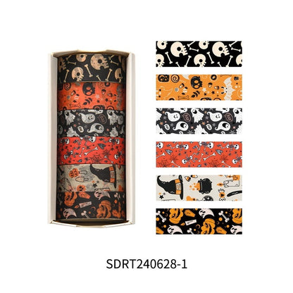 Happy Halloween Washi Tape Set 6rolls, Pumpkin Ghost Masking Tapes, Adhesive Paper Decoration Stickers for Scrapbook