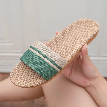 Summer Women Slippers, Anti-Slip Home Slippers with Soft Linen Uppers, Lightweight Indoor Shoes for Women.