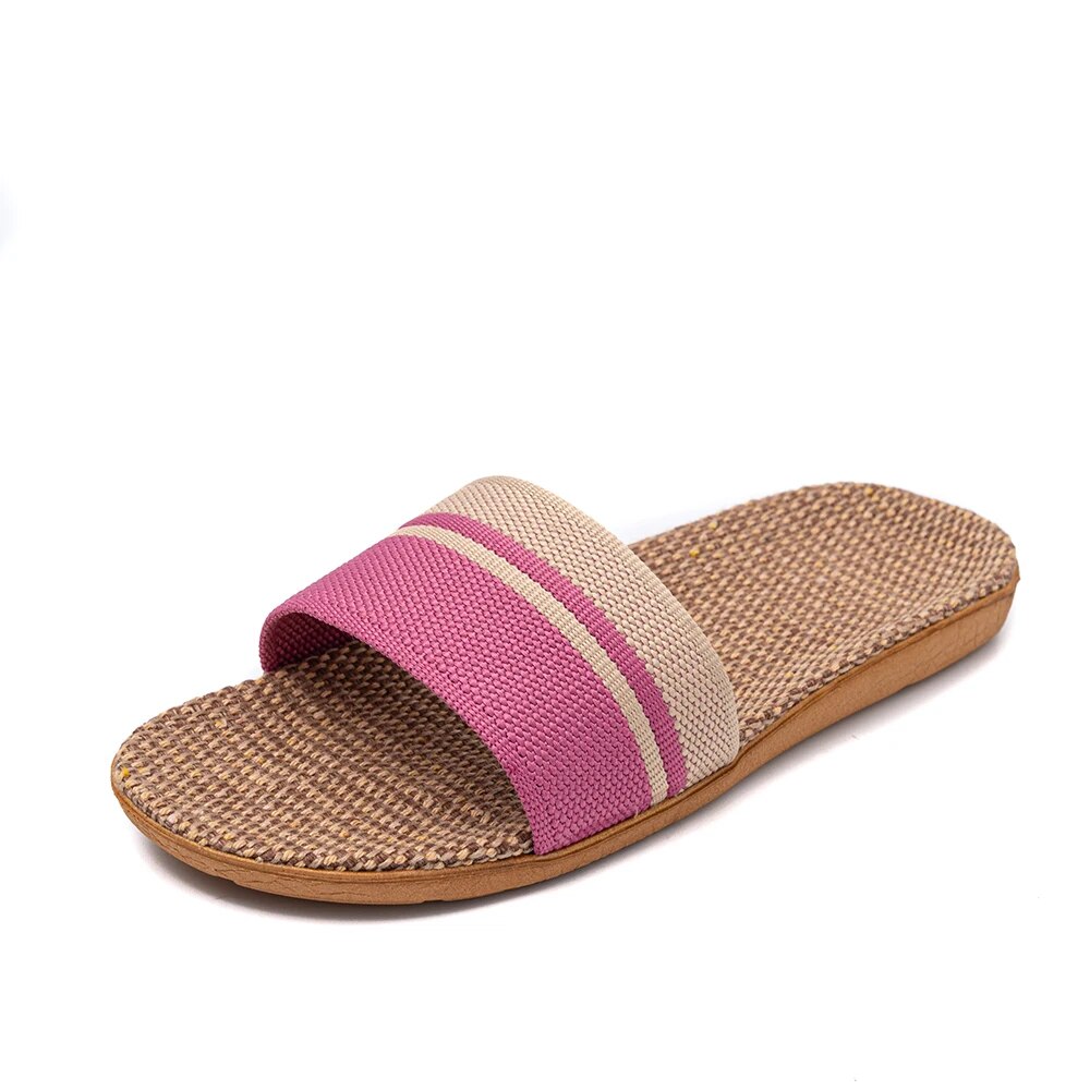 Summer Women Slippers AntiSlip Home Slippers With Soft Linen Uppers Lightweight Indoor Shoes For Wo