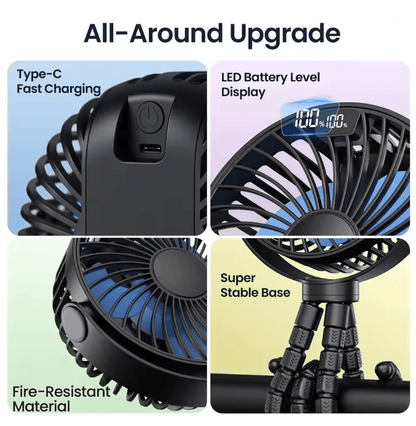 TOPK Portable Stroller Fan With LED Display 5000mAh Rechargeable Personal Cooling Fan 2
