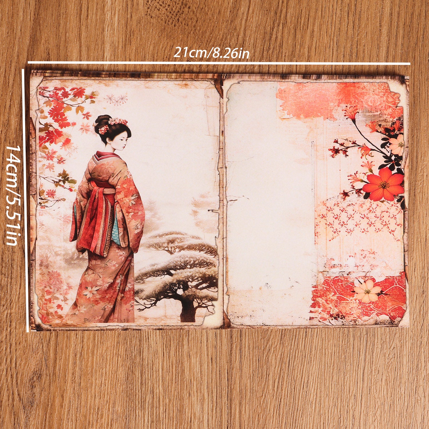 DIY Scrapbook Decoration Paper Pads, 12 A5 Papers and 24stickers Oriental Cherry for Crafts Journals Scrapbooking