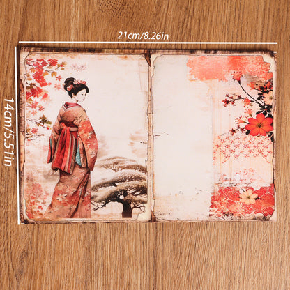 DIY Scrapbook Decoration Paper Pads, 12 A5 Papers and 24stickers Oriental Cherry for Crafts Journals Scrapbooking