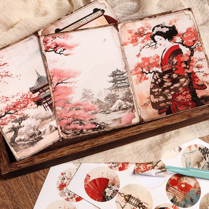 DIY Scrapbook Decoration Paper Pads, 12 A5 Papers and 24stickers Oriental Cherry for Crafts Journals Scrapbooking