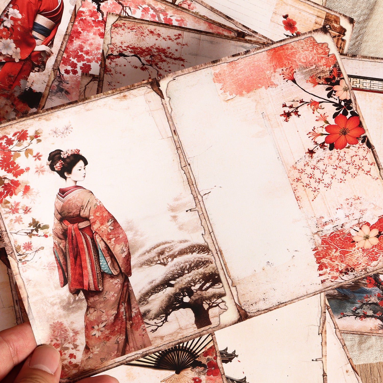 DIY Scrapbook Decoration Paper Pads, 12 A5 Papers and 24stickers Oriental Cherry for Crafts Journals Scrapbooking