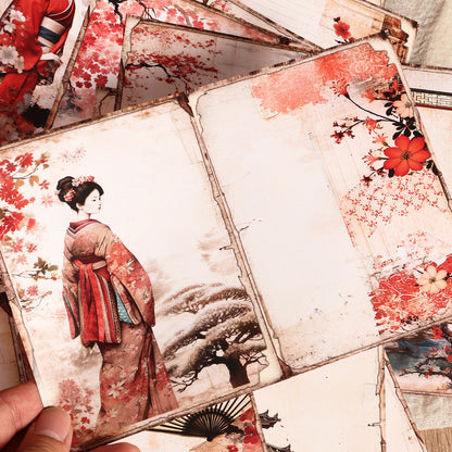 DIY Scrapbook Decoration Paper Pads, 12 A5 Papers and 24stickers Oriental Cherry for Crafts Journals Scrapbooking