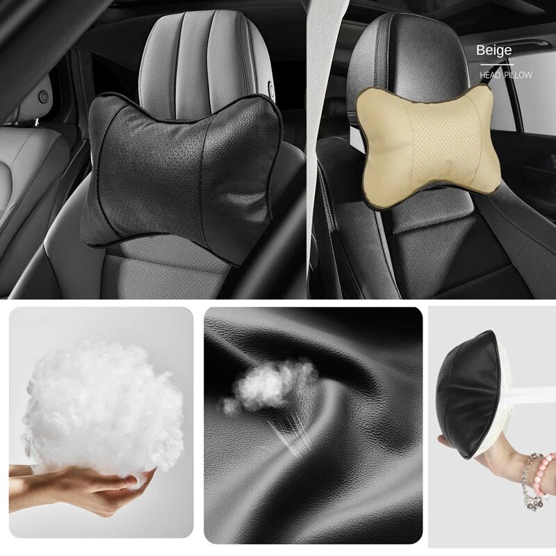 Universal Car Neck Pillow with Both Side Support, PU Leather Headrest for Head, Neck Pain Relief, 1pcs Pack Filled Fiber