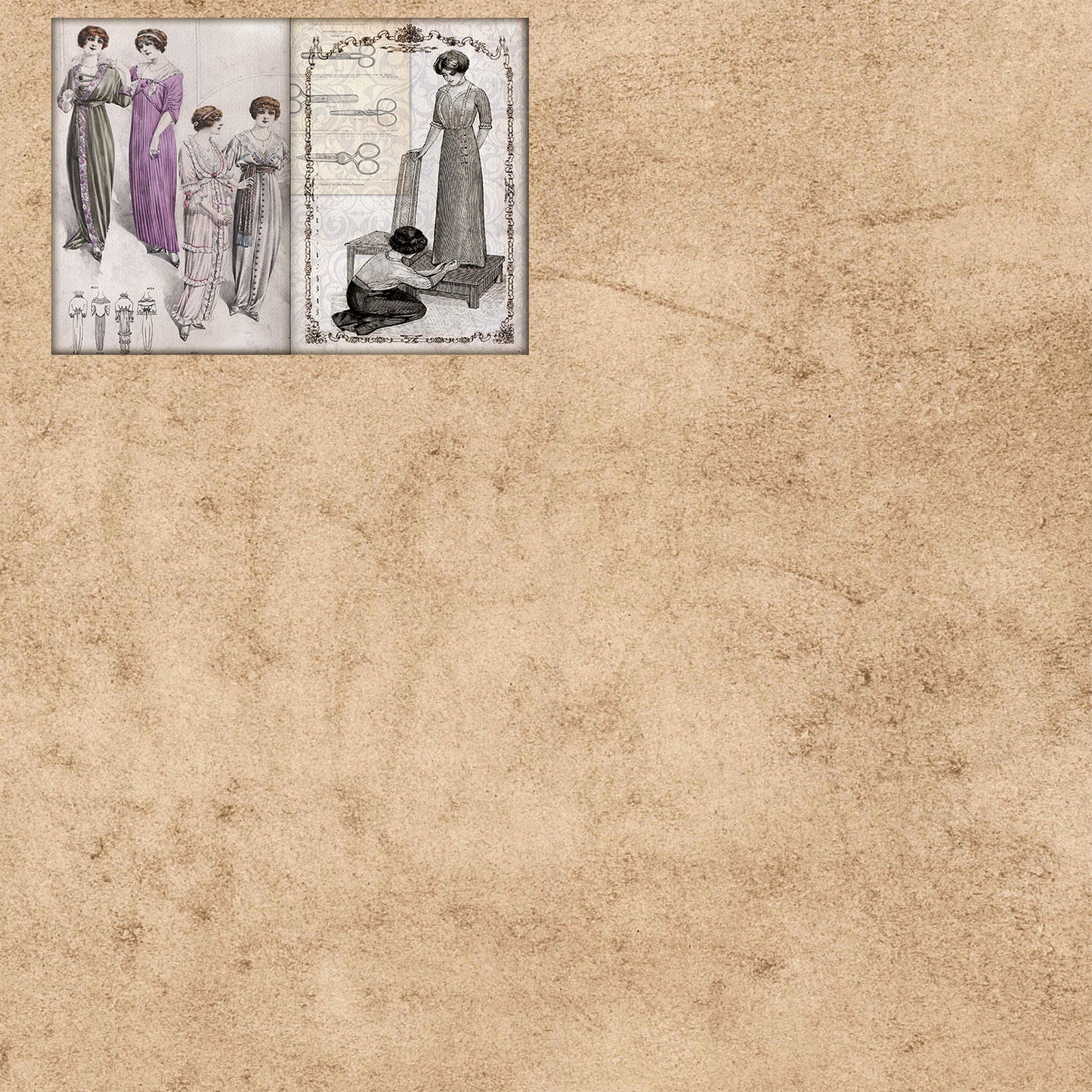 A5 10 Sheets Fashion Dress Style Poses Background, Vintage Grunge Scrapbook Journal Planning Paper