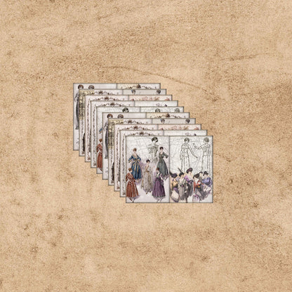 A5 10 Sheets Fashion Dress Style Poses Background, Vintage Grunge Scrapbook Journal Planning Paper