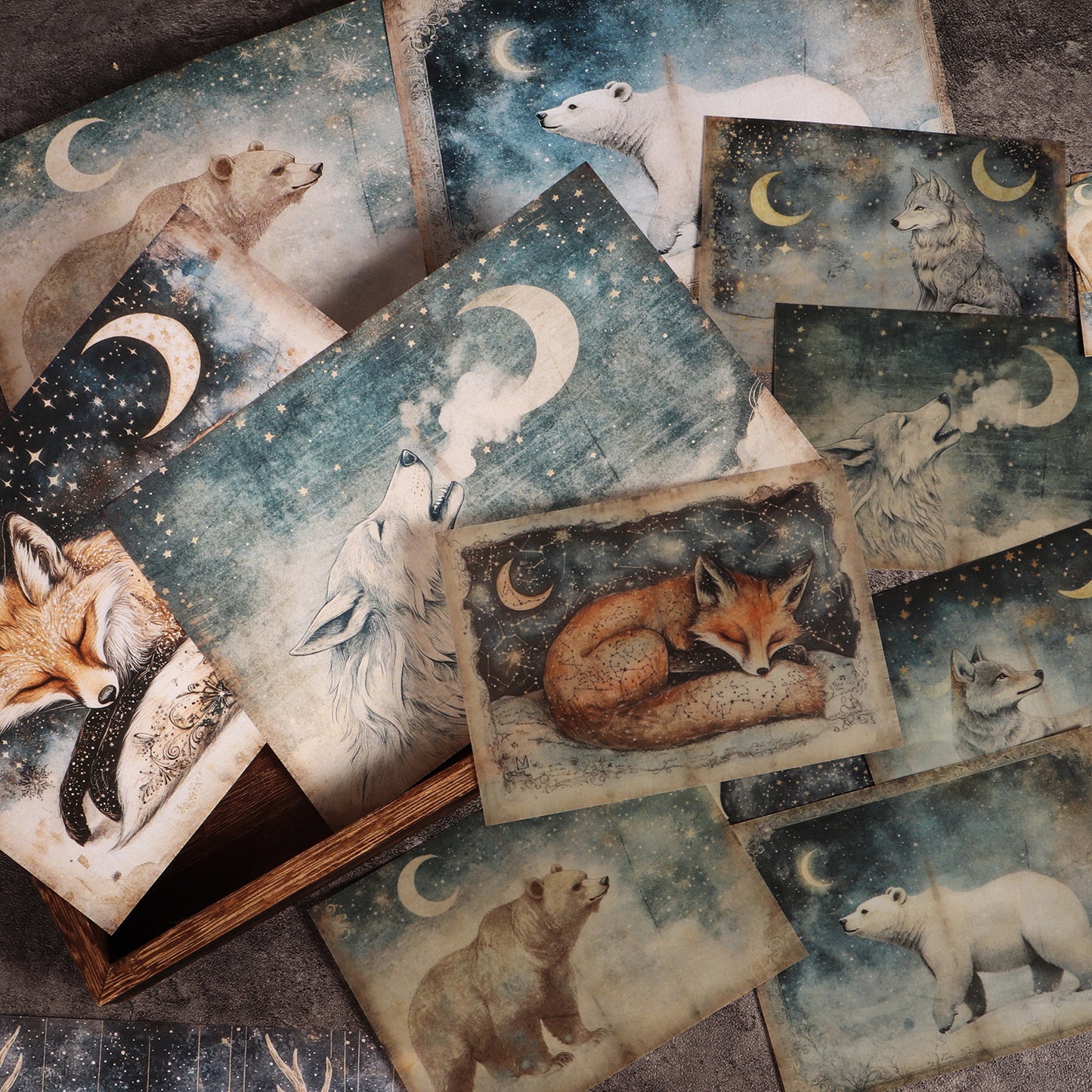 DIY Scrapbook Paper Set, 16 A5 Papers, 8 Transparent Sulfuric Acid Papers, 36 Astrology Animal Stickers for Crafts